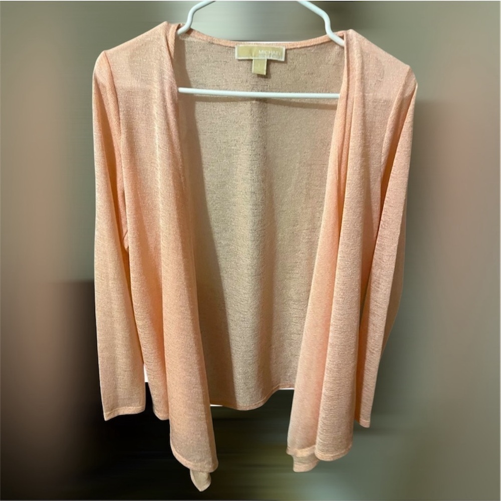 Michael Kors Open-Front Waterfall Salmon Business Casual Teacher Cardigan